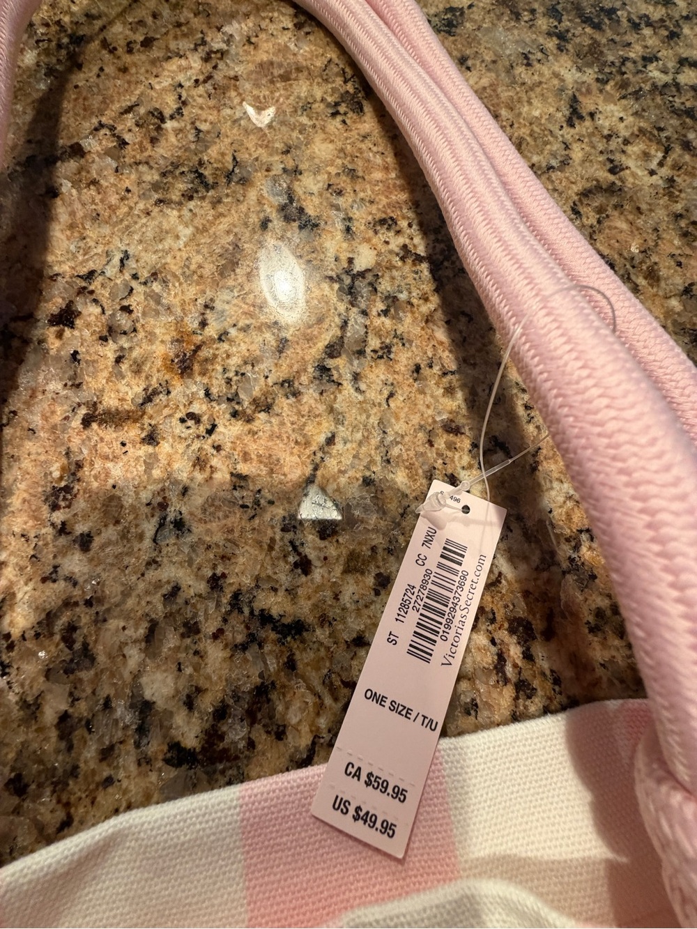 VICTORIA SECRET IconicStriped Pink and White Tote Bag - Picture 4 of 5